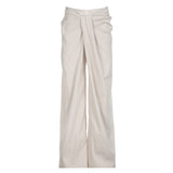 Toloer Style Personality Irregular Kink Waist Head Casual Pants Female Low Waist Solid Color Loose Wide Legs-Outfit