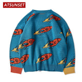 Full Rocket Launch Embroidery Sweater Harajuku Retro Style Knitted Sweater Autumn And Winter Cotton Pullover
