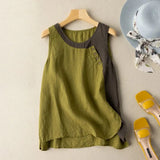 And Linen Vest Women's Large Size 2022 Summer Fashion Design Color Matching Loose Casual Retro Sleeveless Pullover