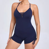 Toloer Hollow Out Beauty Back Side Draw Rope Yoga Jumpsuit Female Dance Fitness Tight Sports Jumpsuit-Outfit