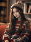 Toloer Spring And Autumn Retro Striped Sweater Women Winter Languid Wind 2025 New External Wear Soft Knitted Shirt