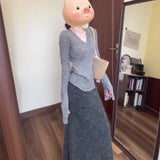 Autumn With A Set Of 2025 Korean Lazy Gray Sweater Knitted Half-Dressed Dress Two-Piece Skirt
