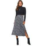 Toloer / Summer 2023 Leopard Print Slit Skirt Sexy Zipper High-Waist Long Skirt-Outfit