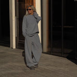 Simple High-End Solid Color Set Women's Autumn And Winter Half Zipper Sweater Knit Straight Trousers Two