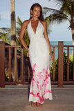 Sling Dress 2025 Summer Print Wrapped Chestless Sleeveless Back Folds To Repair Body-Bossed Ass Dress