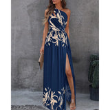 Toloer Women's Wear 2024 Diagonal Shoulder Dress Temperament Sleeveless Sexy High Waist Open Slit Autumn Winter