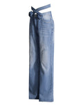 Toloer Three-Dimensional Flower Splicing Casual Pants 2024 Summer New Temperament Wash Water Light Blue Straight Tube Jeans Female-Outfit