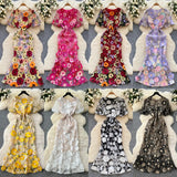High-End Elegant Heavy Industry Flower Embroidery Round Collar Lantern Sleeves To Close The Waist Slim Slimmed Fishtail Dress