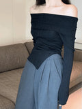 Split Off Shoulder Ribbed Knit Top-Outfit
