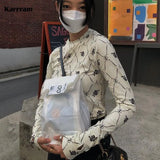 Korean Vintage Designer Clothes Rose Printed Long Sleeve T-shirt Chic Streetwear Women Elegant Tight Tshirt Harajuku