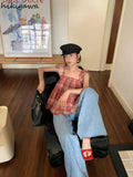 Blouse Women Summer Fashion Shirts 2023 Blusas Mujer De Moda Loose Backless Ruffles Blouses Korean Plaid Cute Tops