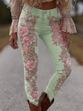 Women's Jeans Women's Trousers Color Flowers 3D Three-Dimensional Printed