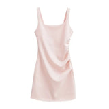 New Pleated Vest Dress Summer Women's Solid Color Square Collar Sleeveless Hip Skirt-Outfit