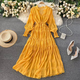 Holiday Dress Spring Dress 2023 New Goddess Temperament V-Collar Rope-Drawn Waist Dress-Outfit