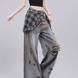 And Summer New Korean Version Of The College Wind Mesh Splicing Skirt Half-Bred Mid-Long A-Skirt
