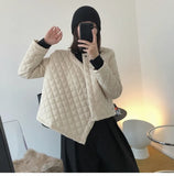 Women Winter New Niche Design Rhombic Oblique Short Cotton Jacket High Waist Skirt Oversize A-line skirt For Two Piece