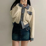 Version Of Chic Oceanic Sleeze Splicing And Smolder Side Color Reduction Small Scent Mixed Color Knitted Open Shirt 2025 Spring And Autumn