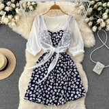 Toloer Small Pure And Fresh Broken Flower Condole Belt Skirt Chiffon Small Shawl Female Summer Two Set