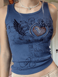 Heart Rhinestone Rib Crop Tank Top-Outfit