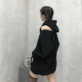 Streetwear Off Shoulder Sweatshirt For Women Hooded Collar Long Sleeve Casual Black Sweatshirts Female Fashion New 1028-1-Outfit
