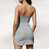 Women Sling Mini Dress Summer Clothes Basic Sleeveless Backless Solid Color Spaghetti Strap Dress Sexy Club-Outfit
