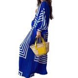 Toloer Spot Autumn New Women's Fashion Print Striped Shirt Pleated Straight Wide Leg Pants Suit-Outfit