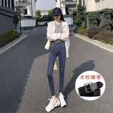 Toloer New Fall 2024 Model Wears High-Waist Elastic Tights, Pencil Pants, Blue And Gray Jeans, Children's Clothes-Outfit