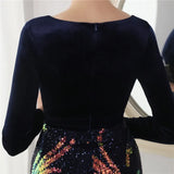 Winter Elegant Velvet With Sequins Deep V Neck Long Sleeve Slit Cocktail Eevening