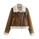 Brown Faux Leather Fleece Jacket Coat Women Warm Winter Fashion Ladies Outwear Abrigo Mujer 2022 Chaqueta Veste Femme