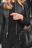 Fit Faux Leather Jacket Women Classic Moto Biker PU Leater Jacket Spring Autumn Basic Zipper Coat