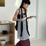 Lazy Style Hollow Out Tank Top Korean Fashion Knitted Camisole Japanese Overized Solid Vest See Through Chic