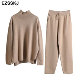 2 Pieces Set Women Knitted Tracksuit Turtleneck Sweater + Carrot Jogging Pants Pullover 2022 Sweater Set CHIC Knitted