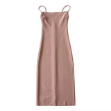 Summer New Hot Girl Sexy Fashion Flat Mouth Word Shoulder Solid Color Slim Forked Dress Woman-Outfit