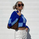 Autumn Winter Knitted Sweaters For Women Casual O Neck Long Sleeve Checkerboard Pullover Sweater Femme Fashion Streetwear