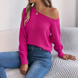 Shooting 2025 Autumn And Winter Casual Pure Color Hollow Shoulder Long-Sleeved Cover Sweater Women's