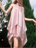 2025 New Fashion Sweet Wind Flowers Hanging Neck Design Sleeveless Irregularity Of The Dress