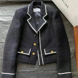 Womens Tweed Short Jackets Spring Fall Vintage Coats Korean Casual Chaquetas Sweet Loose Chic Fashion Outwear 2023