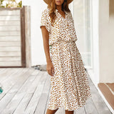Print Dress Women Summer Casual Short-sleeved White Dresses Buttons Long Elegant 2020 Fashion Clothes For Women