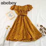 Print Floral Women Dress Spring Summer Bow Vestidos Chiffon Beach Style Student Sweet Mini