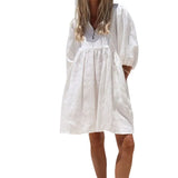 Toloer Spot 2024 Summer New Women Fashion Loose V-Neck Bubble Sleeve Cotton Linen Dress-Outfit