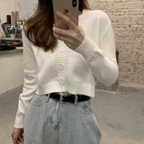 ladies button V-neck pullover sweater women's fall winter 2022 new outer solid color cardigan long-sleeved short knitted
