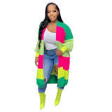 Toloer New Women's Casual Contrast Color Cardigan Handmade Knitted Coat-Outfit