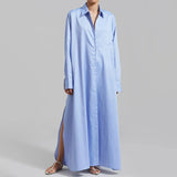 Toloer 2024 New Fashion Casual Wind Lapel Side Fork Design Sense Simple Versatile Long Sleeve Long Shirt Woman-Outfit