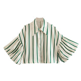 Short Top 2025 Spring New Five-Point Sleeve Bubble Bubble Sleeve Loose Stripe Small