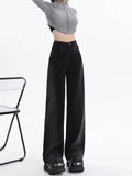 Toloer Together Color High Waist Wide Leg Jeans Female 2024 Spring And Autumn New Black Retro Summer Thin Straight Tube