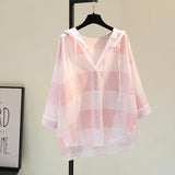 Lattice Hooded Sunscreen Woman 2025 Spring And Summer New Korean Version Of Loose Casual Shirt Thin Top