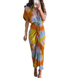 Toloer Women's Autumn New Short Sleeve Temperament Commuter High Waist Print Long