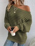And Winter New Solid Color Three-Dimensional Cross-Print Collar Bat Sleeve Knitted Sweater
