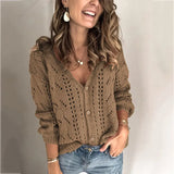 Toloer And Autumn New Women's Cardigan Long Sleeve Hollow V Neck Sweater Women's