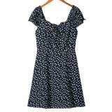 Trendy Women's Dress French Retro Sexy Skirt With Shoulders And Waist Showing Thinness, Tibetan Blue And Broken Flowers-Outfit